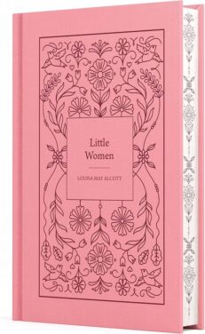 Book cover in pink with floral line drawings